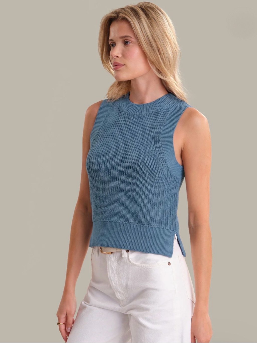 525 America Demi Crewneck Cotton Knit Tank Captains Blue Coastal Size M Nwot